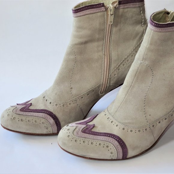 MIA Shoes - MIA, Italian, Retro, Suede, Beige and Purple Ankle Boots, Size 10